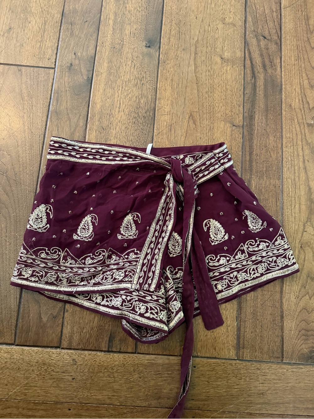 Free People Maroon Embroidered Wrap Swim Sarong